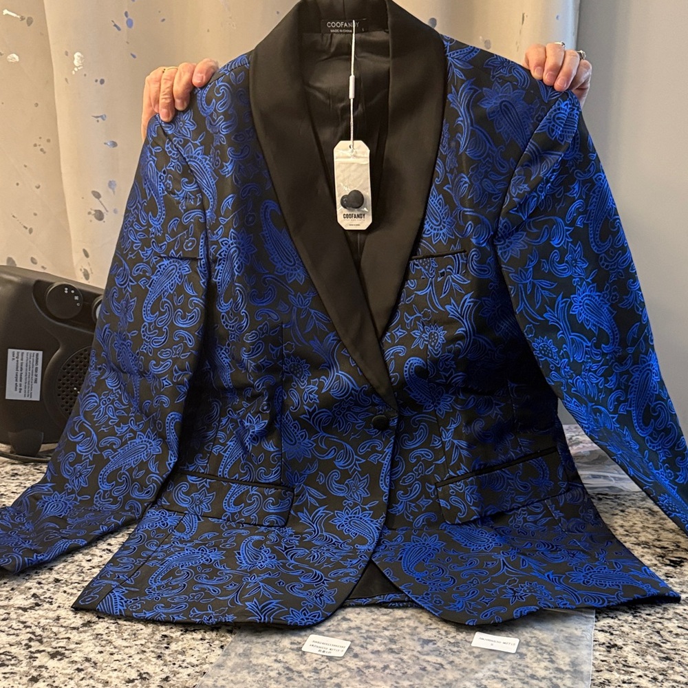 GOOFANDY Mens Blue and Black TUCEDO or PROM jacket Blazer